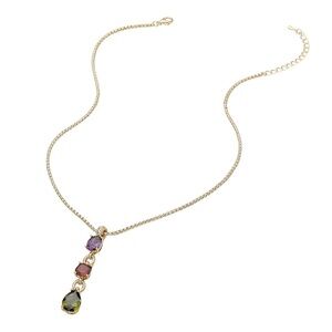 14K GP Multicolor Gemstones Red Garnet Amethyst & Peridot Necklace
